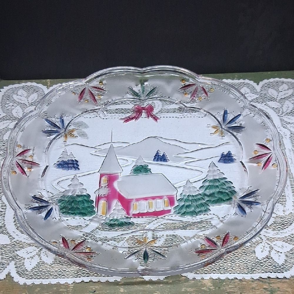 Vintage Crystal Clear Studios "Christmas Joy" serving‎ platter